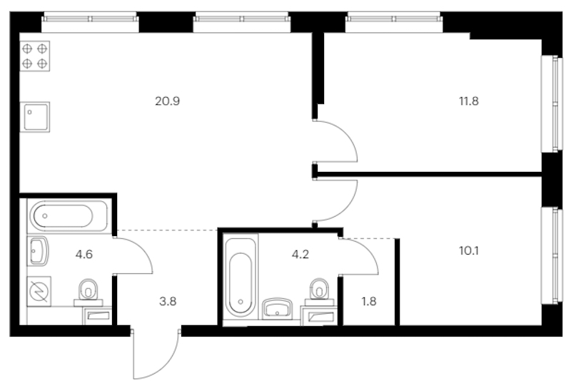 2-комнатная квартира 57.2 м², 1/12 эт., ЖК «Шкиперский 19»